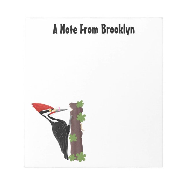 Cue funny Pileated woodpecker cartoon illustration Notepad (Front)
