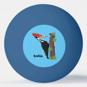 Cue funny Pileated woodpecker cartoon illustration Ping Pong Ball