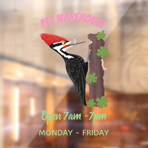 Cue funny Pileated woodpecker cartoon illustration Window Cling