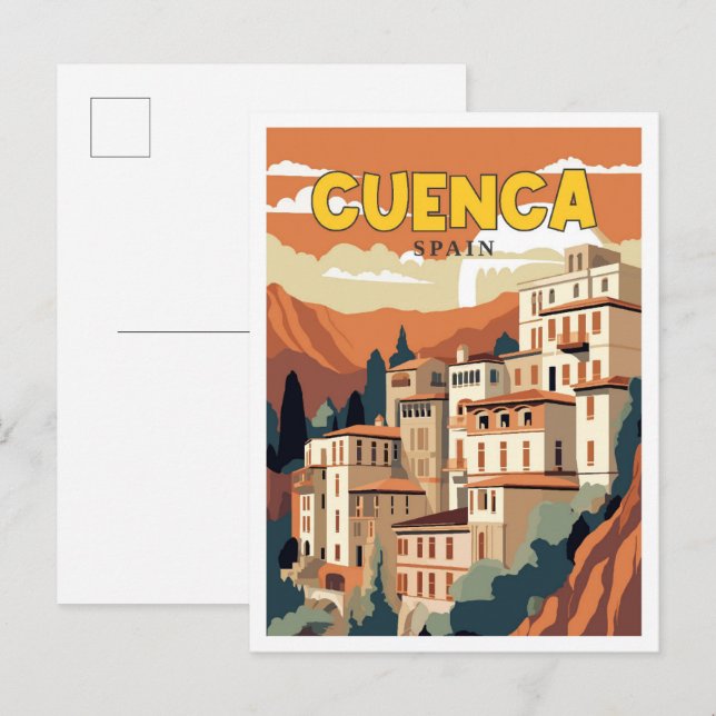Cuenca Spain vintage travel illustration Postcard (Front/Back)