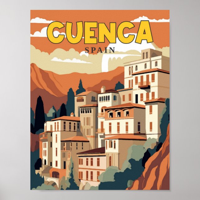 Cuenca Spain vintage travel illustration Poster (Front)