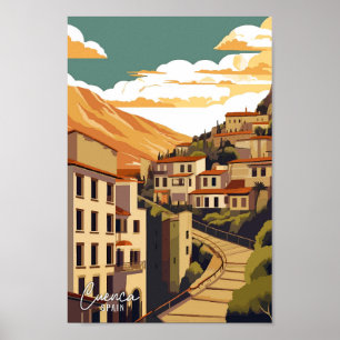 Cuenca Spain Vintage Travel Illustration Poster