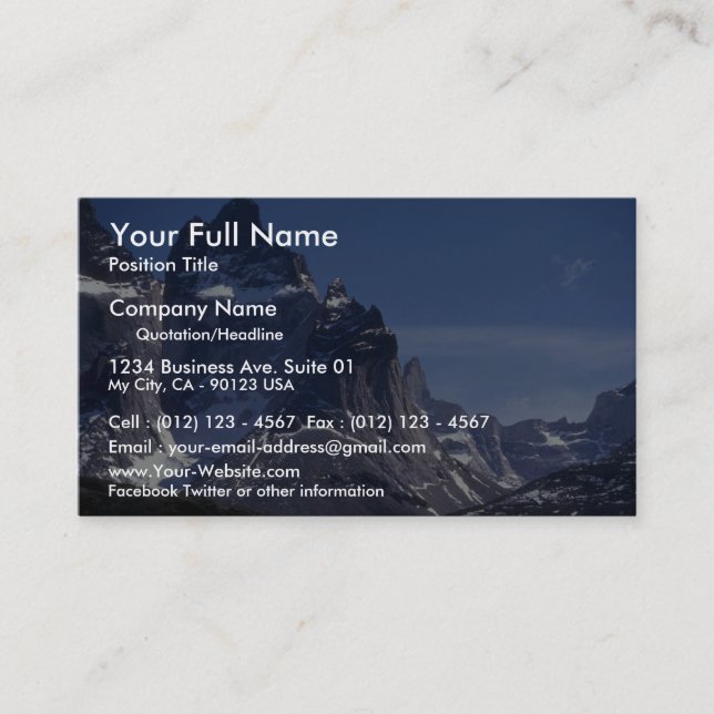 Cuernos Mountains, Patagonia, Argentina Business Card (Front)