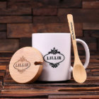Cuillère en bois, Lid en bambou et 12 oz. Café Mug