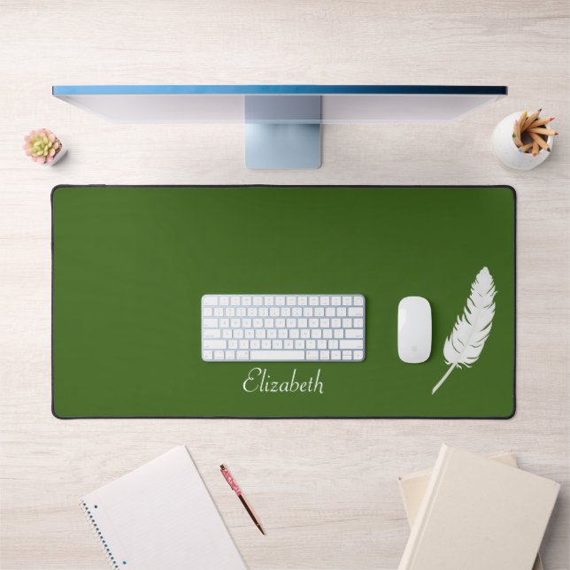 Cuir blanc cygne & Calligraphie de script sur vert (Bureau 1)