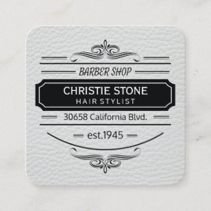 Cuir blanc luxueux Imprimer Barber Étiquette rétro