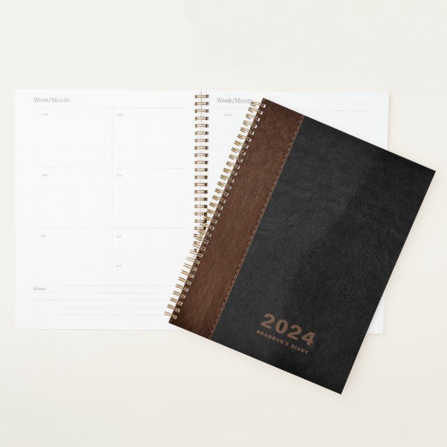 Cuir noir Brown Texte personnalisé (Devant avec enveloppe)
