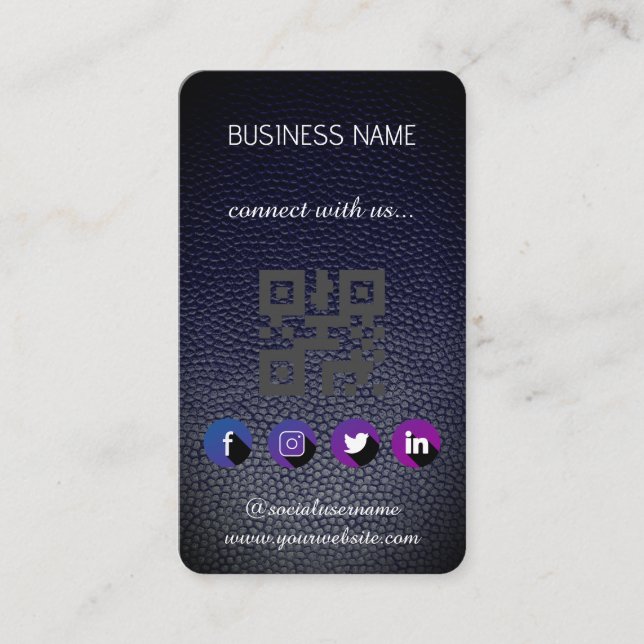 Cuir noir -Social Media QR Code Carte de visite (Devant)