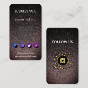 Cuir noir -Social Media QR Code Carte de visite