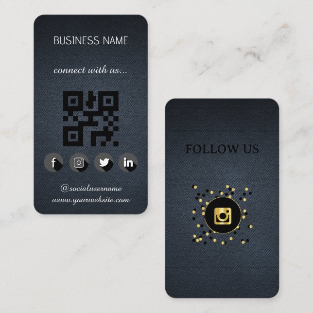 Cuir noir -Social Media QR Code Carte de visite (Devant / Derrière)