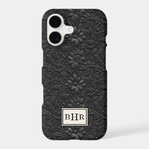 Cuir noir vintage monogrammé travaillé
