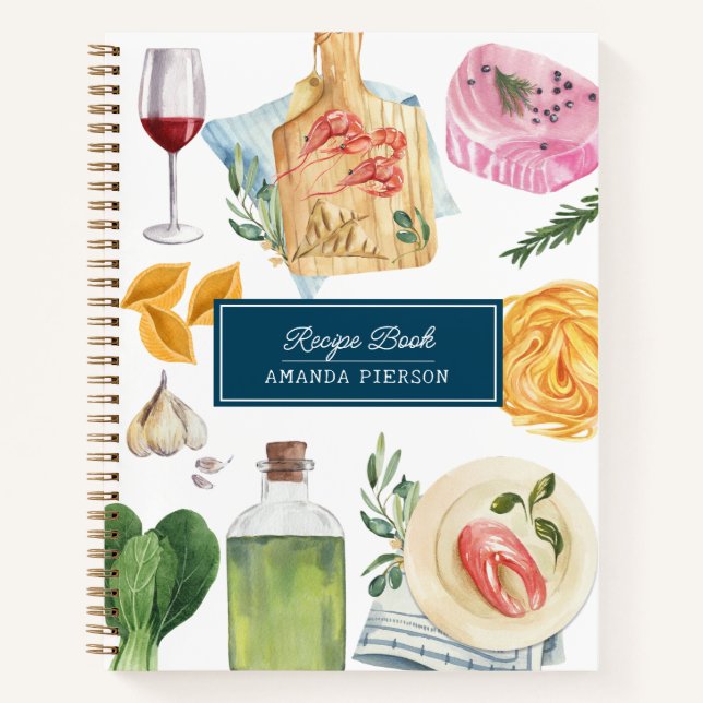 Cuisine aquarelle Nom personnalisé Livre de recett (Devant)