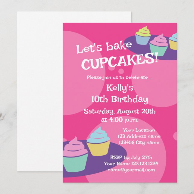 Cuisine au cupcake pour enfants invitations à la f (Devant / Derrière)
