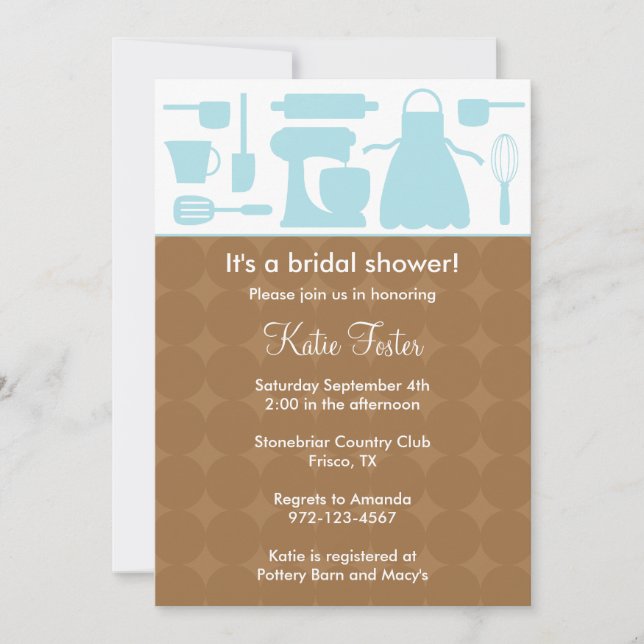 Cuisine Bleue Invitation de douche nuptiale (Devant)