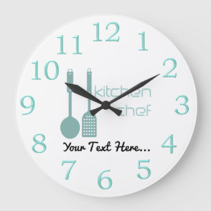 Cuisine Chef Logo Mint Vert Blanc Horloge