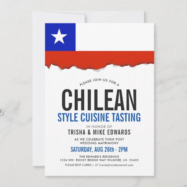 Cuisine chilienne| Invitation blanc du drapeau du  (Devant)