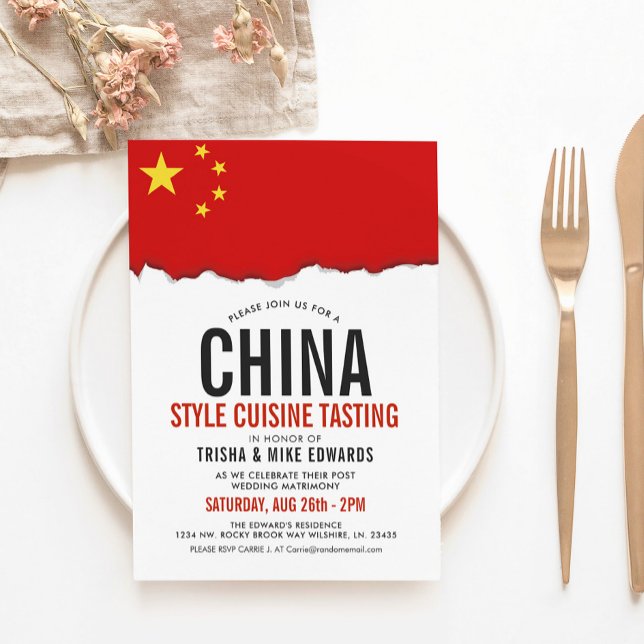 Cuisine chinoise | Invitation blanc du drapeau du  (Créateur téléchargé)