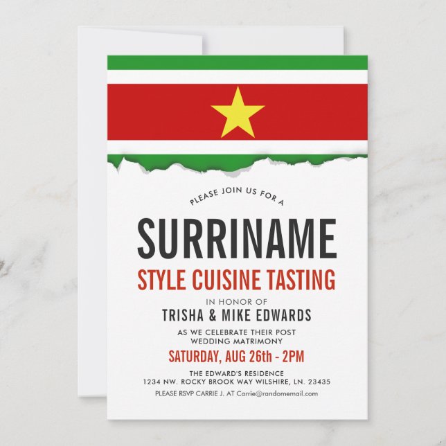 Cuisine du Suriname| Invitation blanc du drapeau d (Devant)