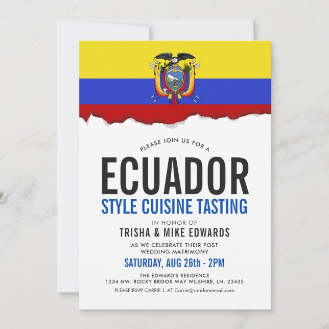 Cuisine équatorienne| Invitation blanc du drapeau  (Devant)