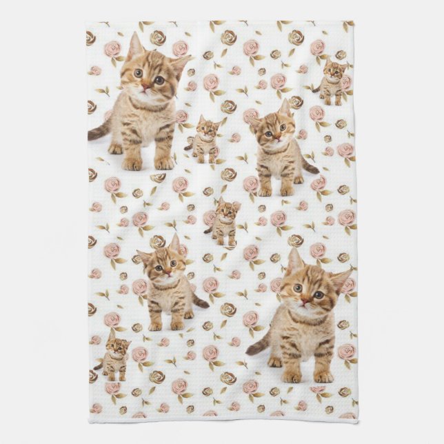 Cuisine Floral Kittens Serviette à main (Vertical)