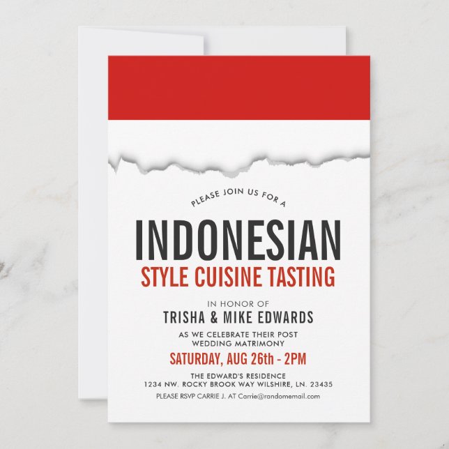 Cuisine indonésienne | Invitation blanc du drapeau (Devant)
