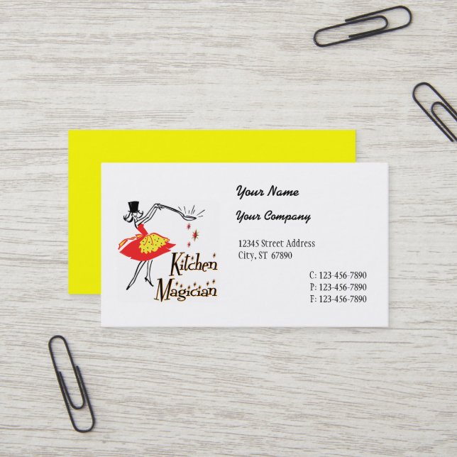Cuisine Magicien Carte de visite rétro (Devant/Arrière en situation)