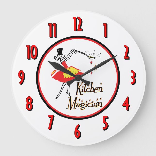 Cuisine Magicien Rouge Numéros Mur Horloge (Recto)