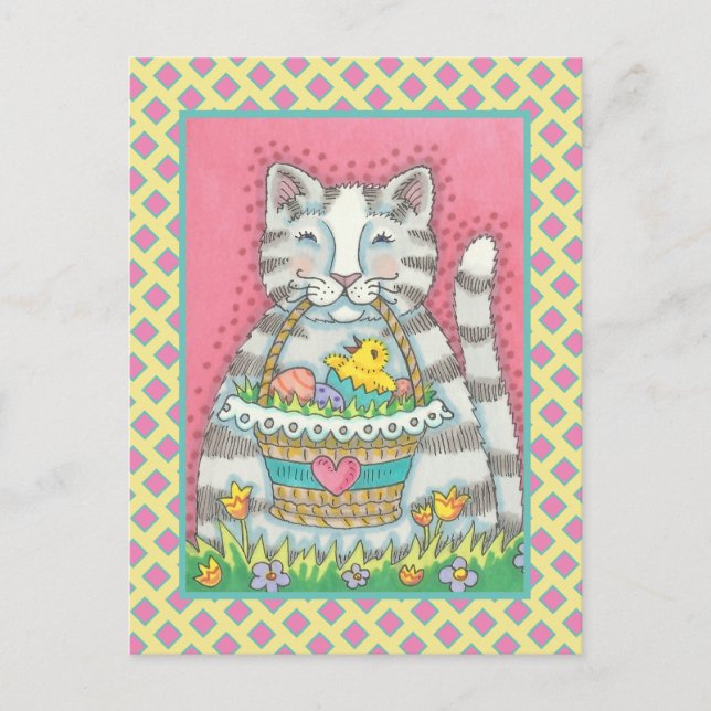 CUISINE & PANIER DE PÂQUES, CUTE CAT CARTE POSTALE (Devant)