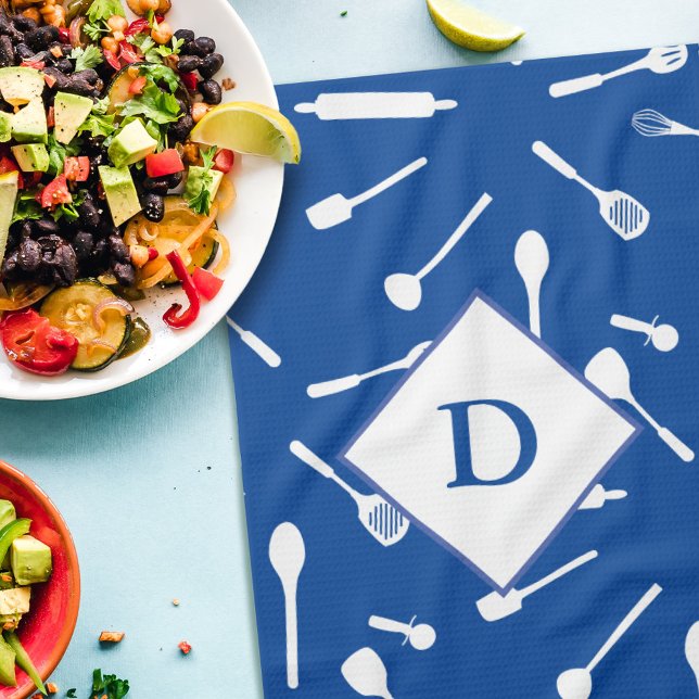 Cuisine papa Monogram Blue Cuisine serviette (Créateur téléchargé)