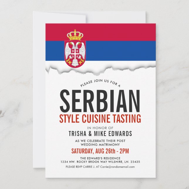 Cuisine serbe | Invitation blanc du drapeau du par (Devant)