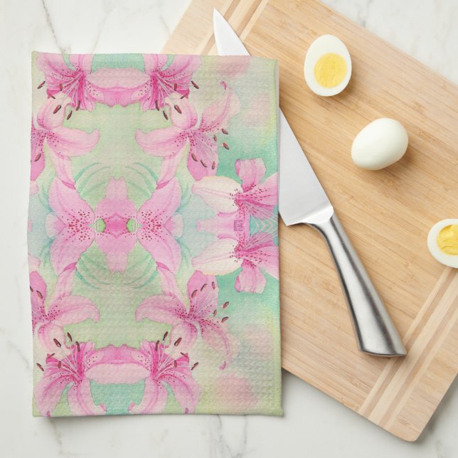 Cuisine Serviette Aquarelle Lys (Quart Plié)