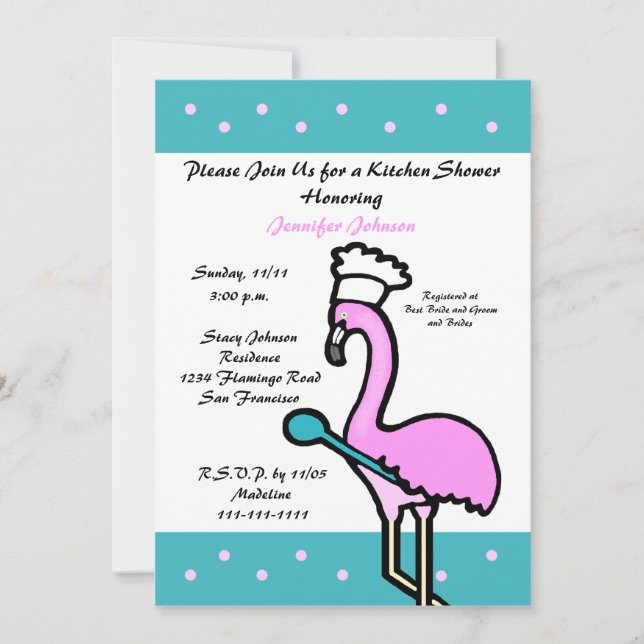 Cuisine Thème Nuptiale Douche Invitation — Flamant (Devant)