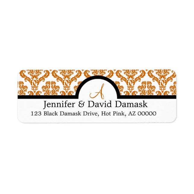 Cuivre Damask Monogrammes Étiquettes {non métalliq (Devant)