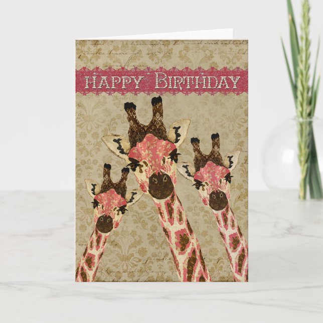 Cuivre et carte de joyeux anniversaire de girafes (Devant)
