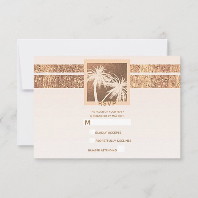 Cuivre et crème Palmiers tropicaux Moderne RSVP (Devant)