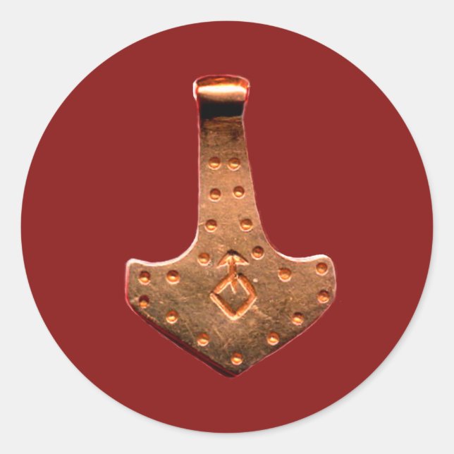 Cuivre Thor Hammer rouge gros autocollants ronds (Devant)
