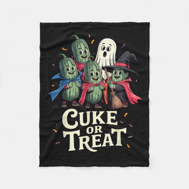 Cuke Or Treat – Funny Halloween Cuber Costume  Fleece Blanket (Front)