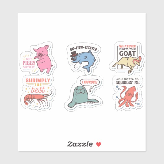 CUL ANIMAUX FUNNY PUN CITE STICKER SET (Feuille)