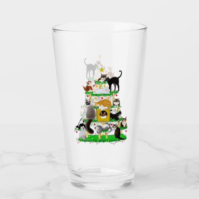 Culbuteur en verre d'arbre de chat de Noël (Devant)