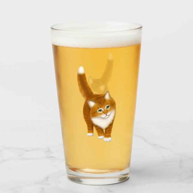 Culbuteur orange en verre de chat tigré (Devant (rempli))