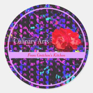 Culinary Arts Purples Abstract Pattern w/Red Rose  Classic Round Sticker