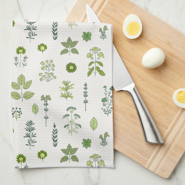 Culinary Botanicals Green Kitchen Towel (Quarter Fold)