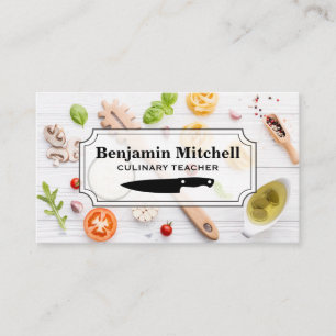 Culinary Chef   Food on Wooden Table Business Card