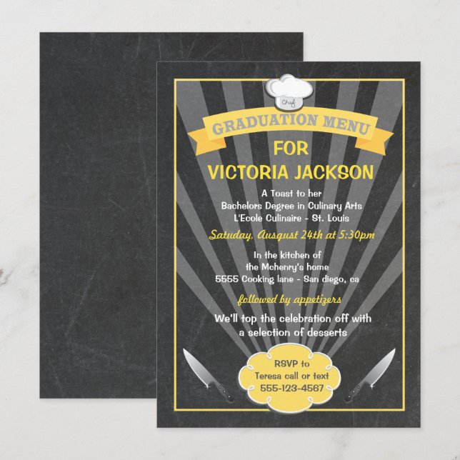 Culinary Degree Graduation Menu Party Invitation (Front/Back)