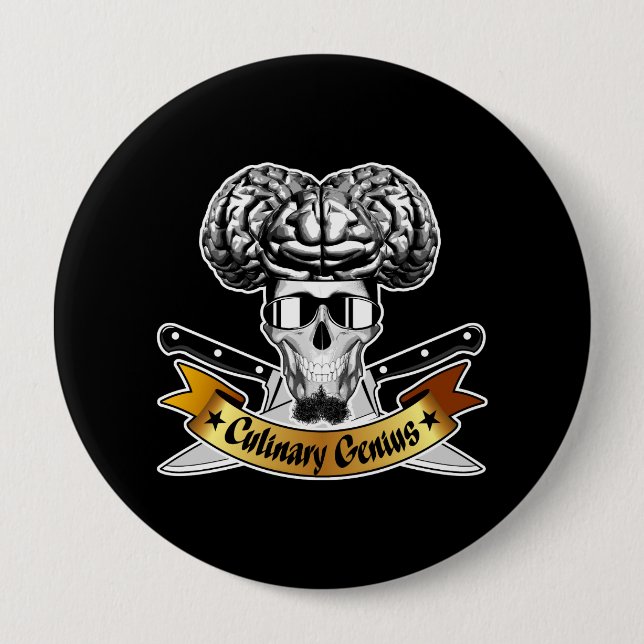 Culinary Genius: Chef Skull 4 Inch Round Button (Front)
