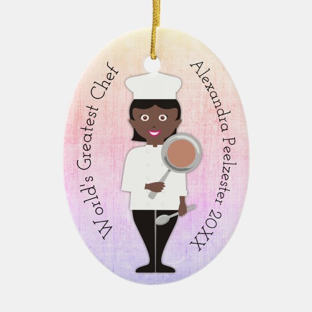 Culinary grad African American Christmas ornament (Front)