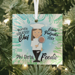 Culinary graduate brunette woman chef Christmas Glass Ornament