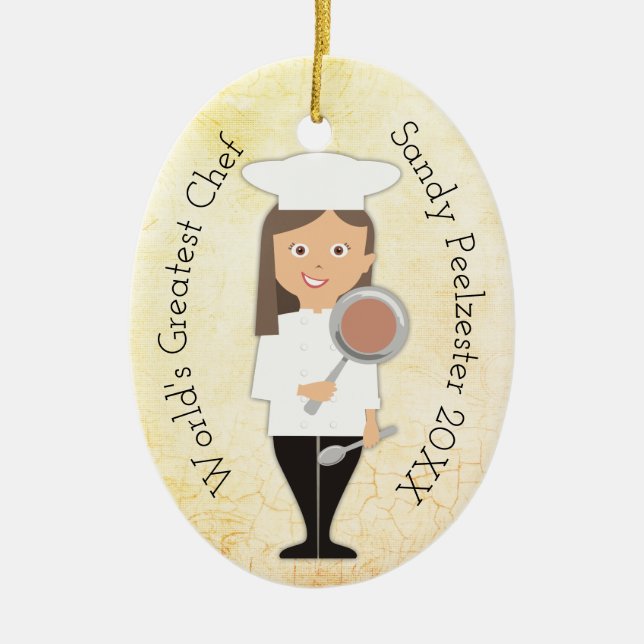 Culinary graduate girl chef Christmas ornament (Front)