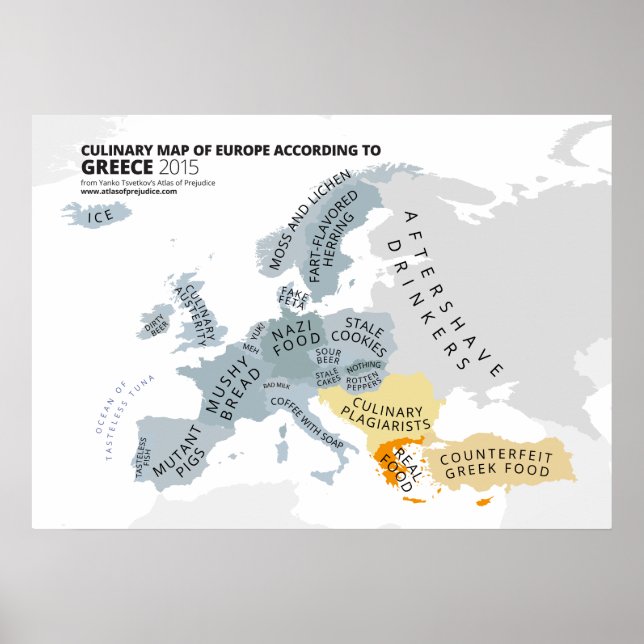 Culinary Map of Europe According to Greece Poster (Front)