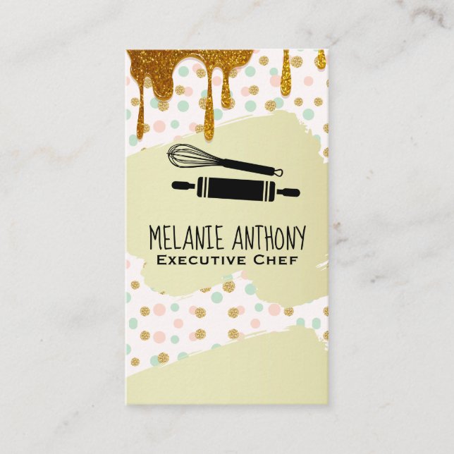 Culinary Master Tools | Polka Dot and Gold Syrup Business Card (Front)